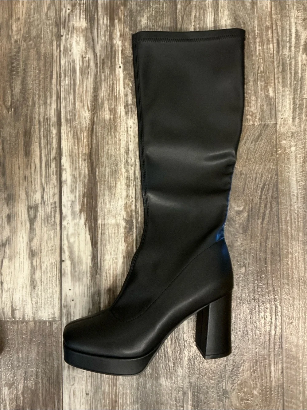 Women's Black Over-the-Knee Platform Block Heel Boots Size 42= US 9-9.5